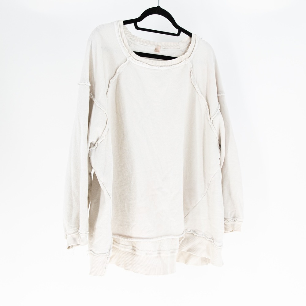 Free People One To Beat Cotton Terry Lined Oversized Off Shoulder Sweater Ivory